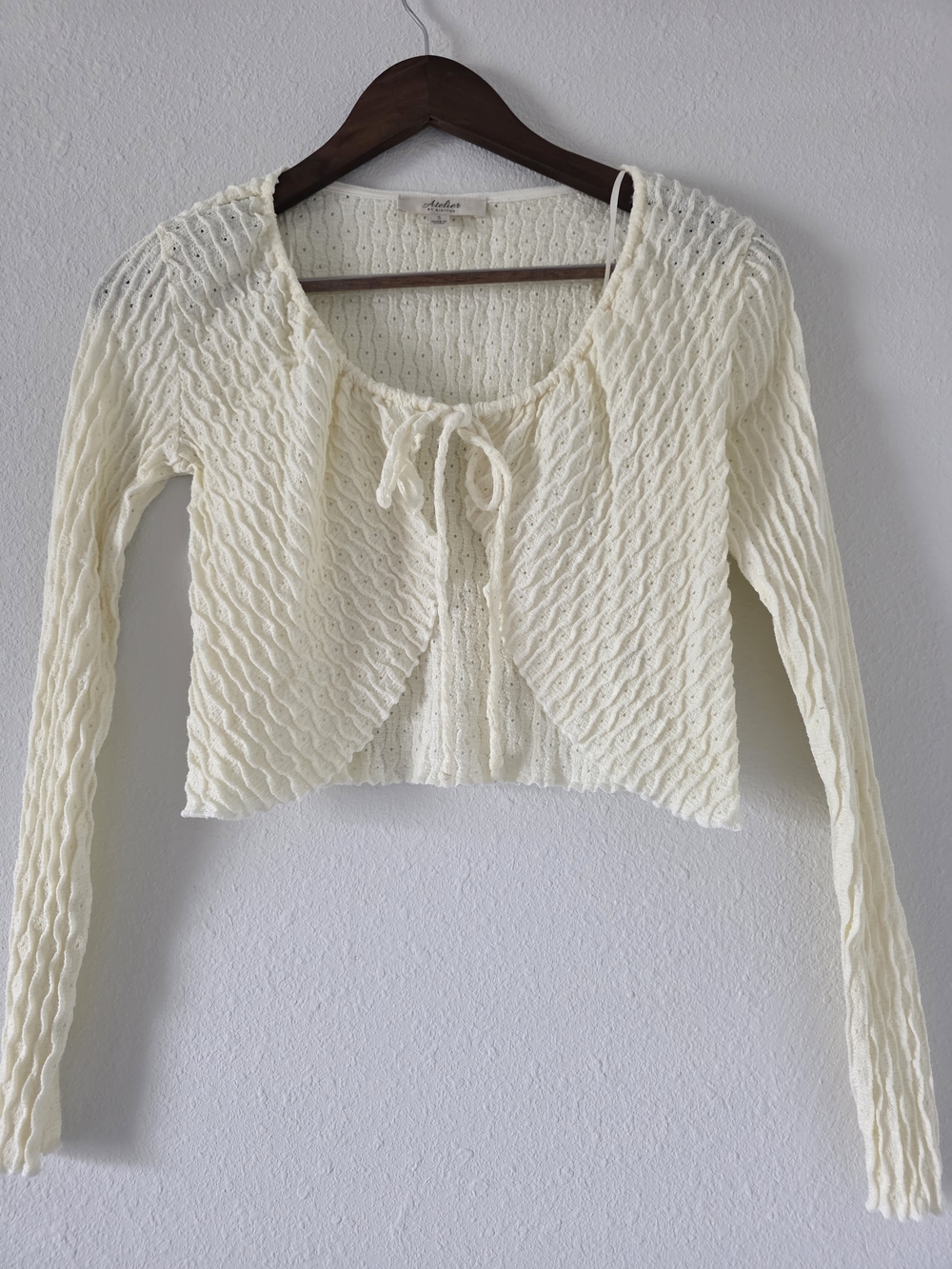 Cropped Crochet Tie-Front Top - Cream